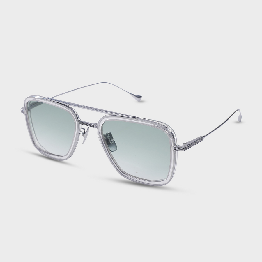 NETRAZ NZ3001 Horizon Crystal Clear Square Aviator Silver Titanium Sunglasses With Clear Frame And Grey-Green Gradient Lens Angle View