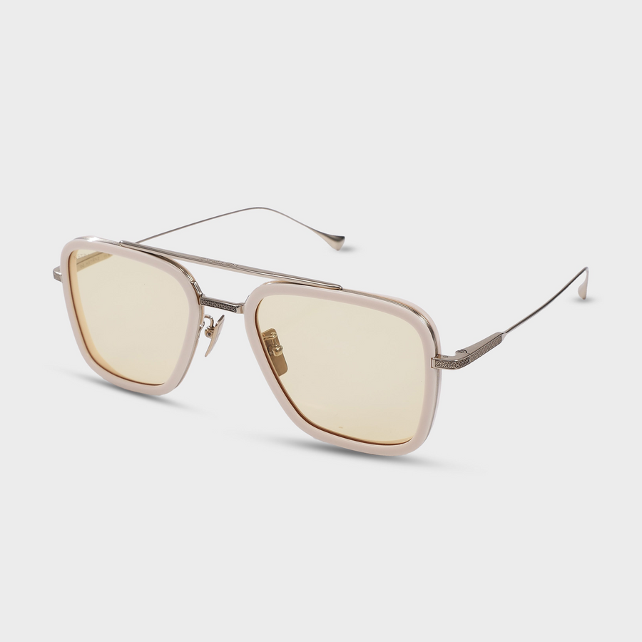 NETRAZ NZ3001 Horizon Solis Square Aviator White Gold Titanium Sunglasses With Ivory Frame And Yellow Lens Angle View