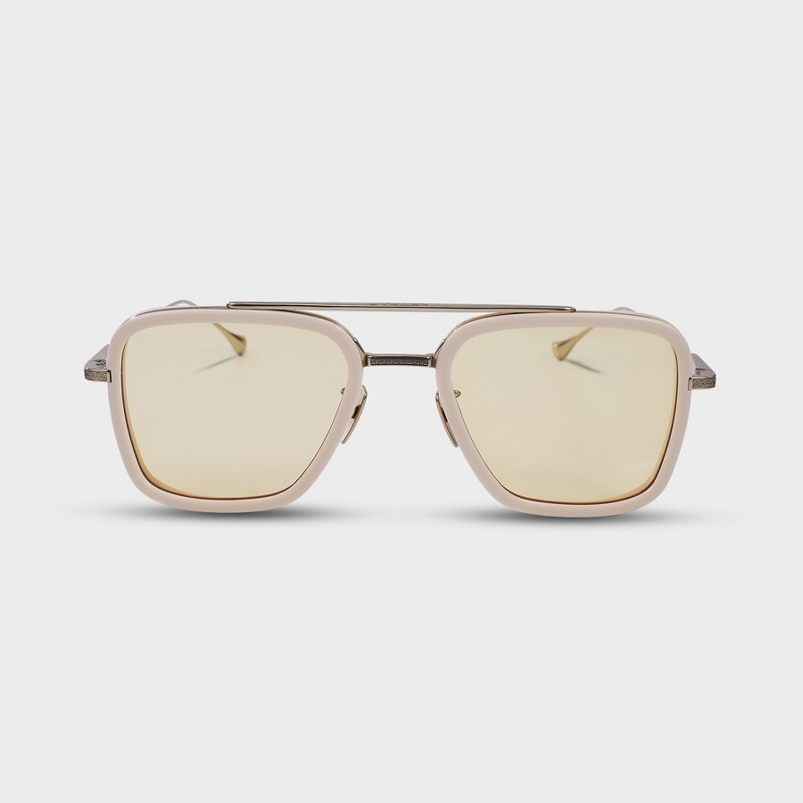 NETRAZ NZ3001 Horizon Solis Square Aviator White Gold Titanium Sunglasses With Ivory Frame And Yellow Lens Front View
