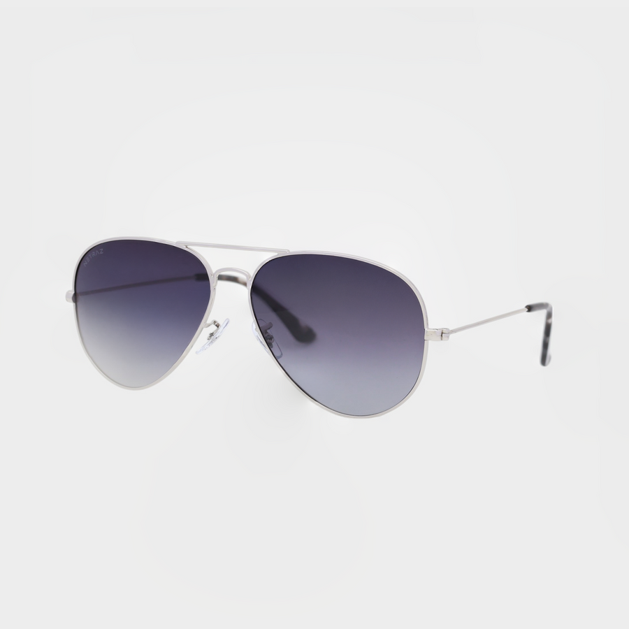 NETRAZ NZ1001 Aviator Midnight Gradient Sunglasses With Pilot Silver Frame And Midnight Lens Angle View