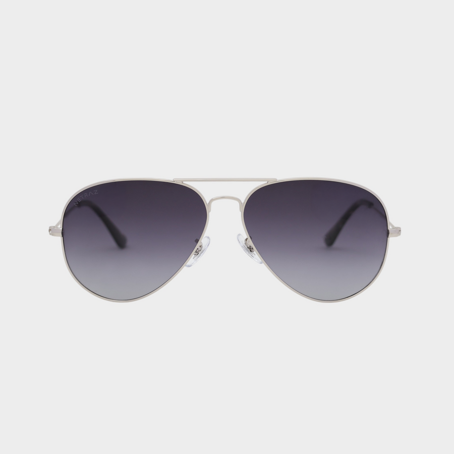 NETRAZ NZ1001 Aviator Midnight Gradient Sunglasses With Pilot Silver Frame And Midnight Lens Front View
