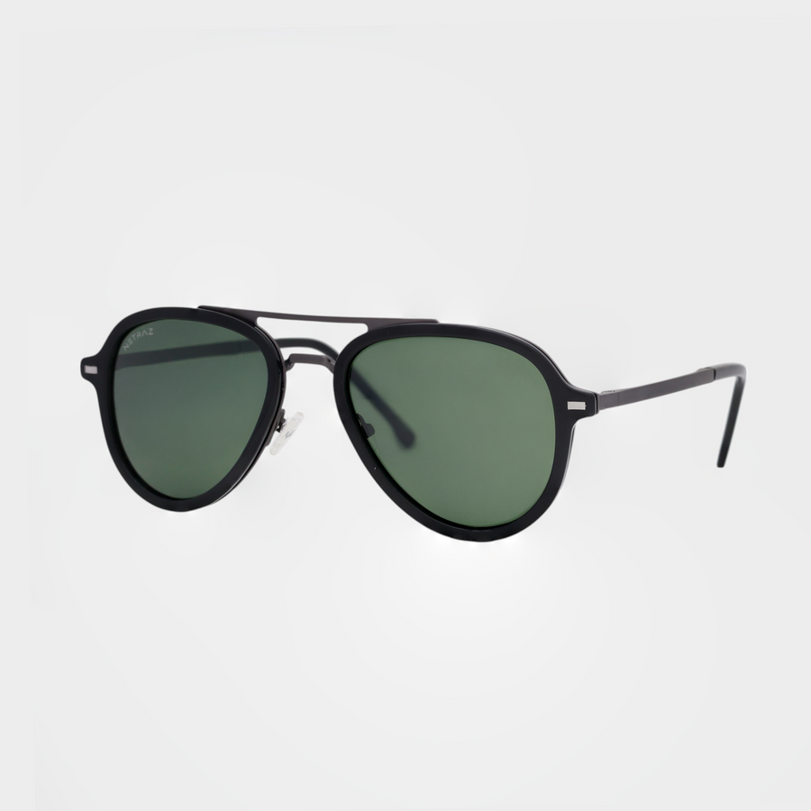 NETRAZ NZ1049 Green Aviator Sunglasses With Pilot Grey And Black Frame And Green Lens Angle View