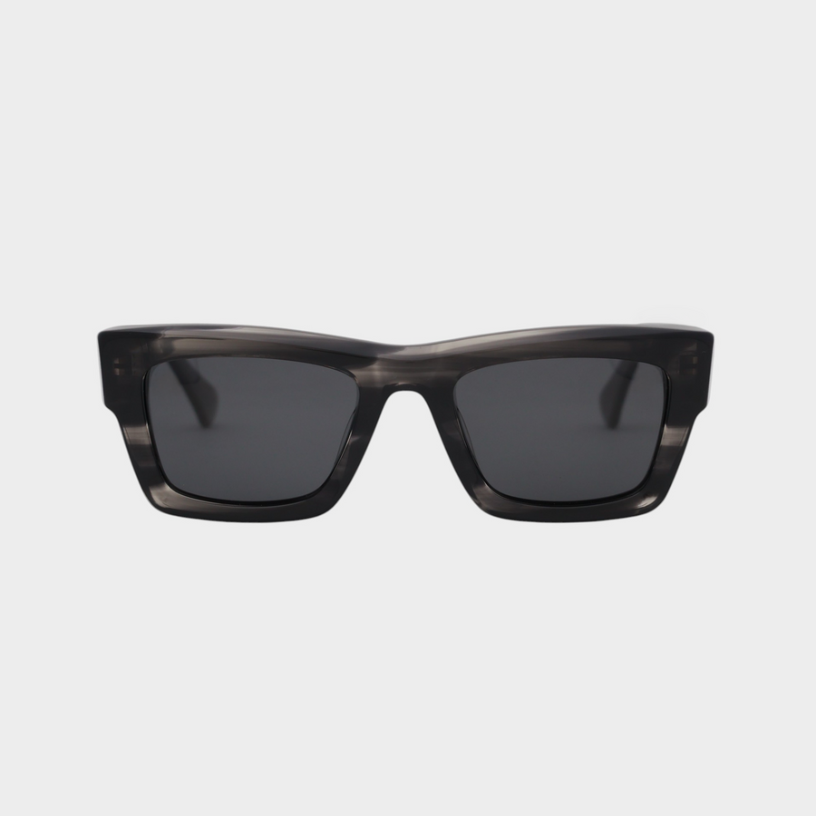 NETRAZ NZ3384 Italian Acetate Frame Square Sunglasses With Grey Stripe Frame And Black Lens Front View