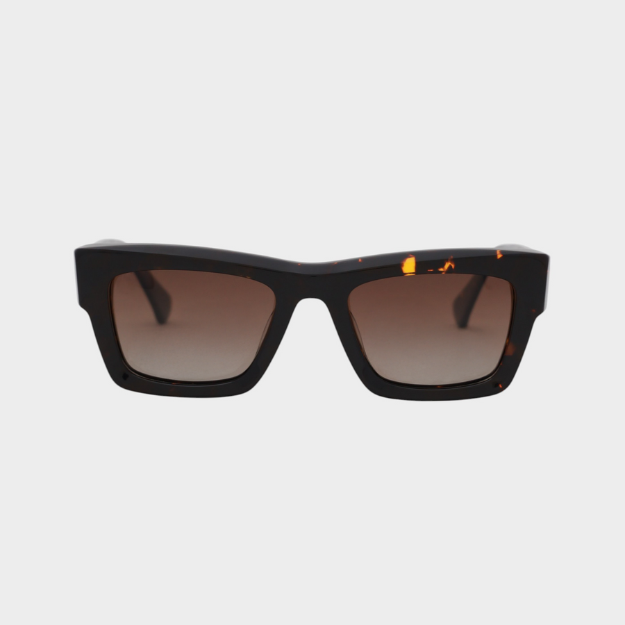 NETRAZ NZ3384 Italian Acetate Frame Square Sunglasses With Tortoiseshell Frame And Brown Lens Front View