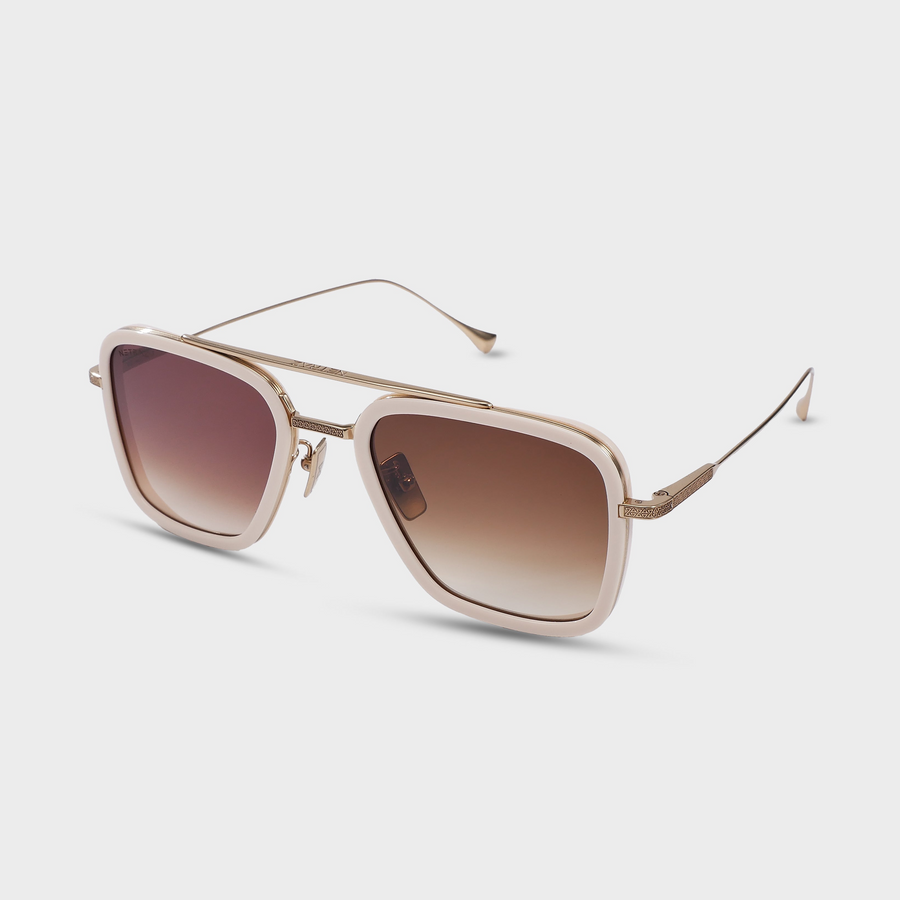 NETRAZ NZ3001 Horizon Amber Dusk Square Aviator White Gold Titanium Sunglasses With Ivory Frame And Brown Gradient Lens Angle View