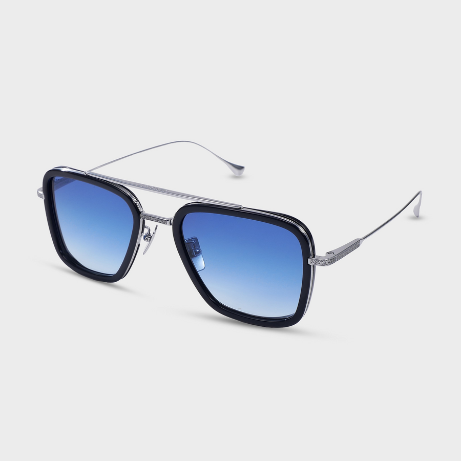 NETRAZ NZ3001 Horizon Azure Square Aviator Silver Titanium Sunglasses With Navy Blue Frame And Blue Gradient Lens Angle View