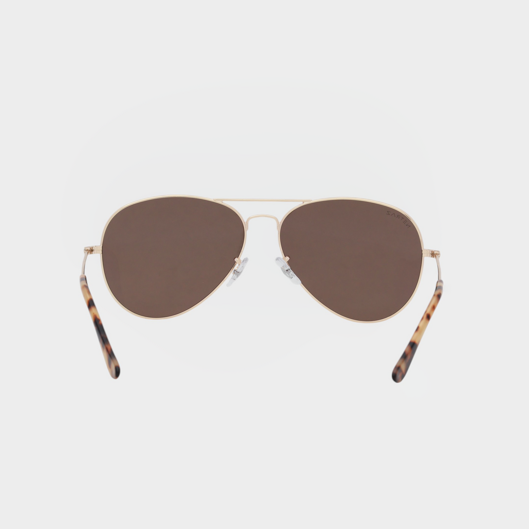 NETRAZ NZ1001 Brown Aviator Sunglasses With Pilot Gold Frame And Brown Lens Back View