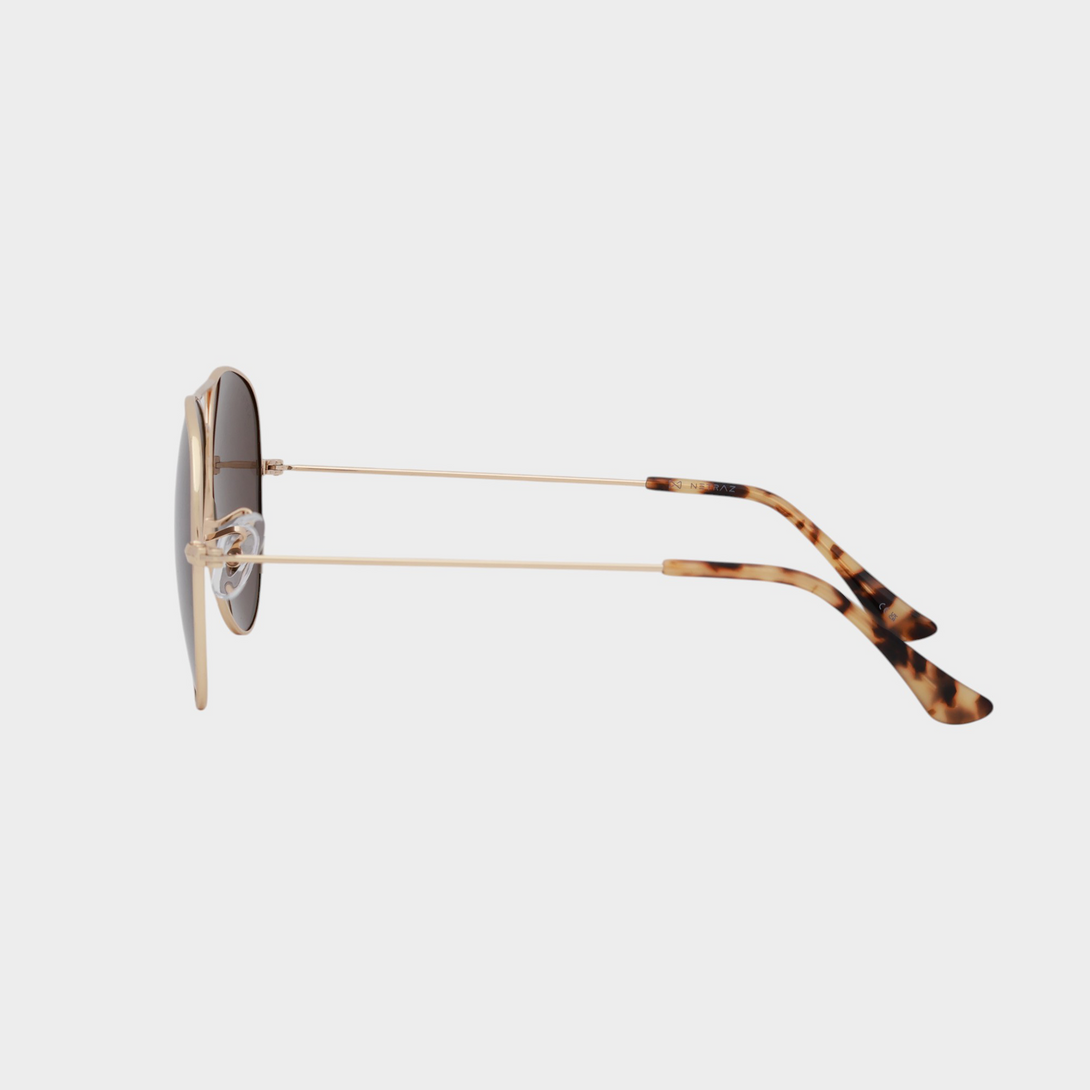 NETRAZ NZ1001 Brown Aviator Sunglasses With Pilot Gold Frame And Brown Lens Side View