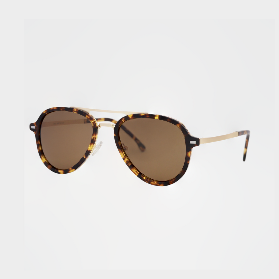 NETRAZ NZ1049 Aviator Brown Tortoiseshell Sunglasses With Pilot Gold And Tortoiseshell Frame And Brown Lens Angle View