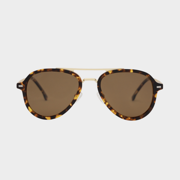 NETRAZ NZ1049 Aviator Brown Tortoiseshell Sunglasses With Pilot Gold And Tortoiseshell Frame And Brown Lens Front View