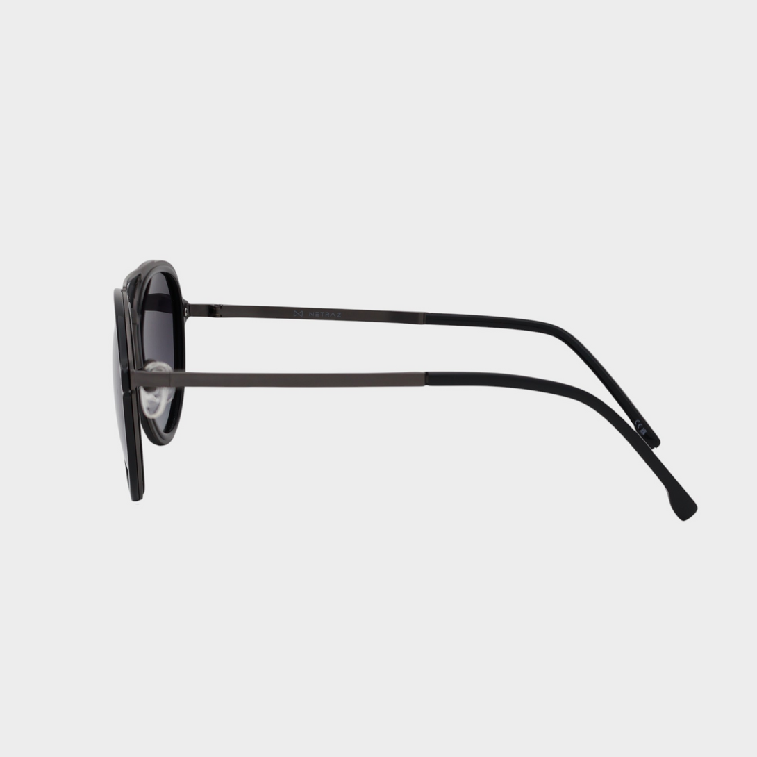 NETRAZ NZ1049 Aviator Midnight Gradient Sunglasses With Pilot Grey And Black Frame And Midnight Lens Side View