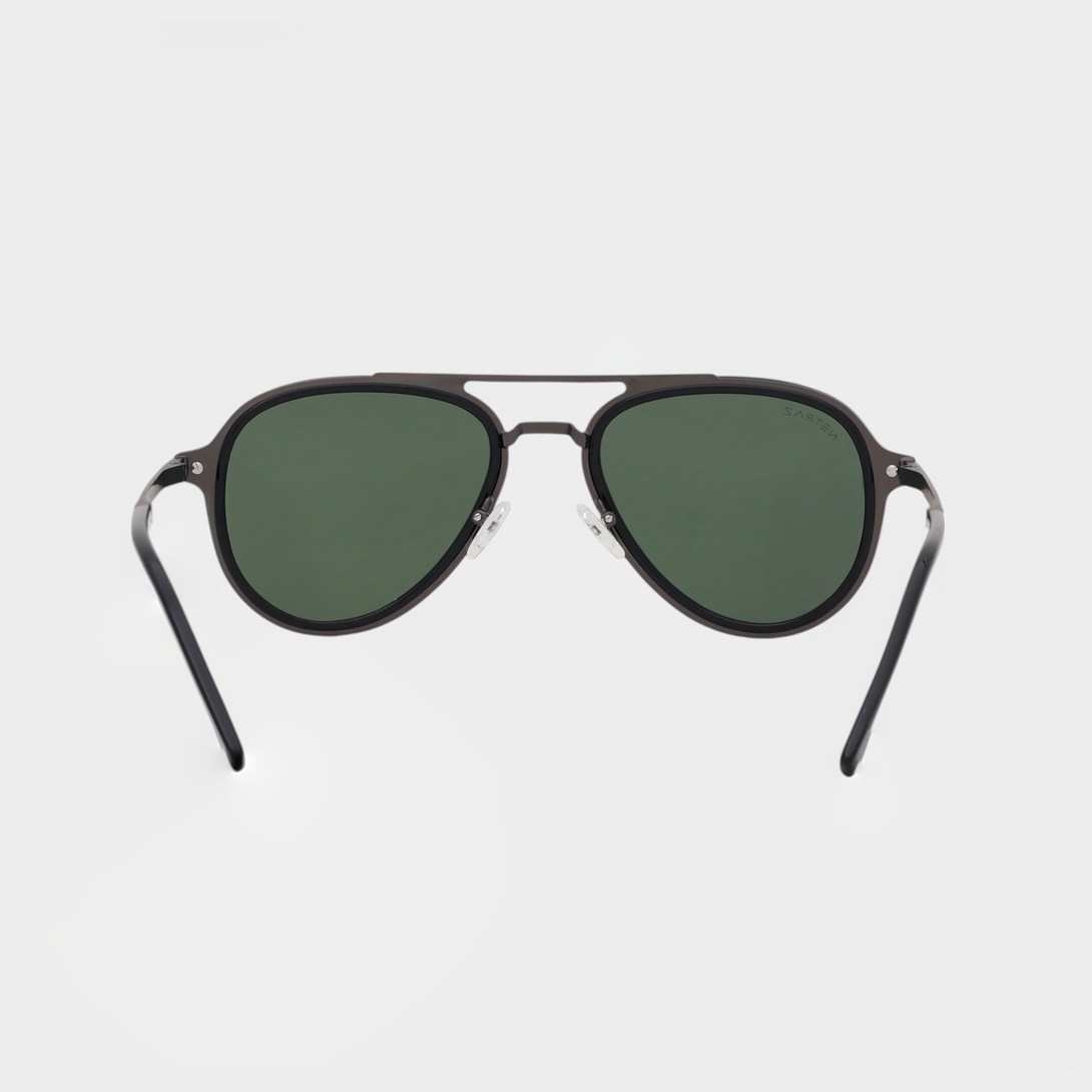 NETRAZ NZ1049 Green Aviator Sunglasses With Pilot Grey And Black Frame And Green Lens Back View