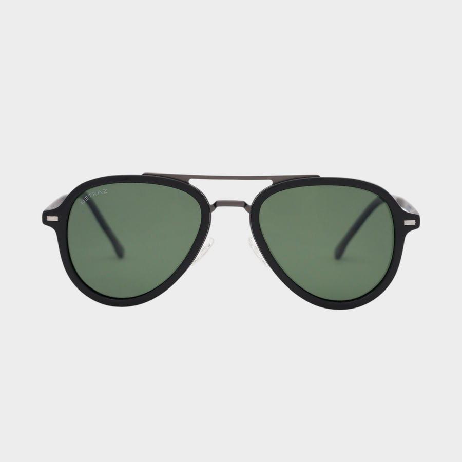 NETRAZ NZ1049 Green Aviator Sunglasses With Pilot Grey And Black Frame And Green Lens Front View
