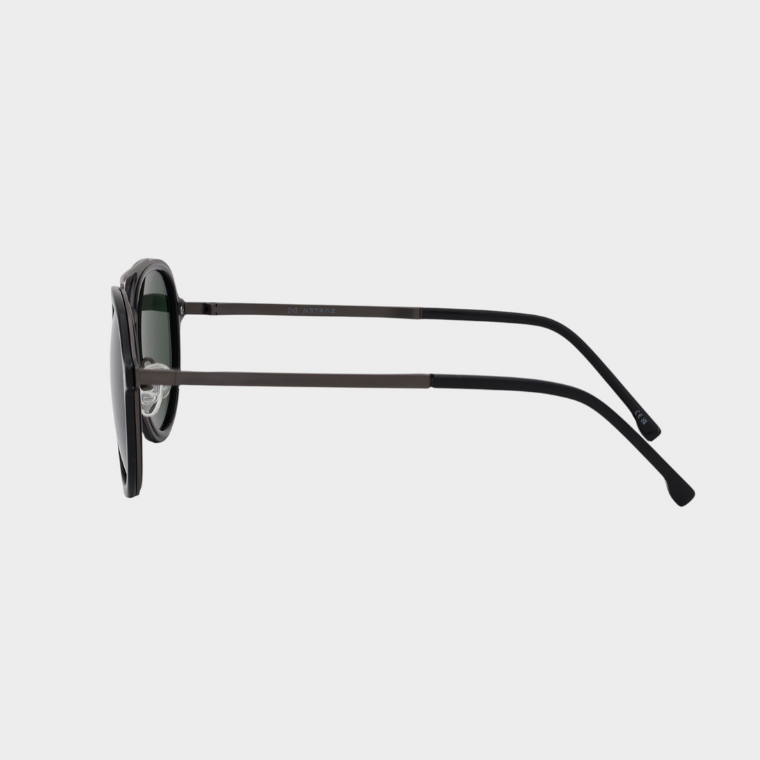 NETRAZ NZ1049 Green Aviator Sunglasses With Pilot Grey And Black Frame And Green Lens Side View