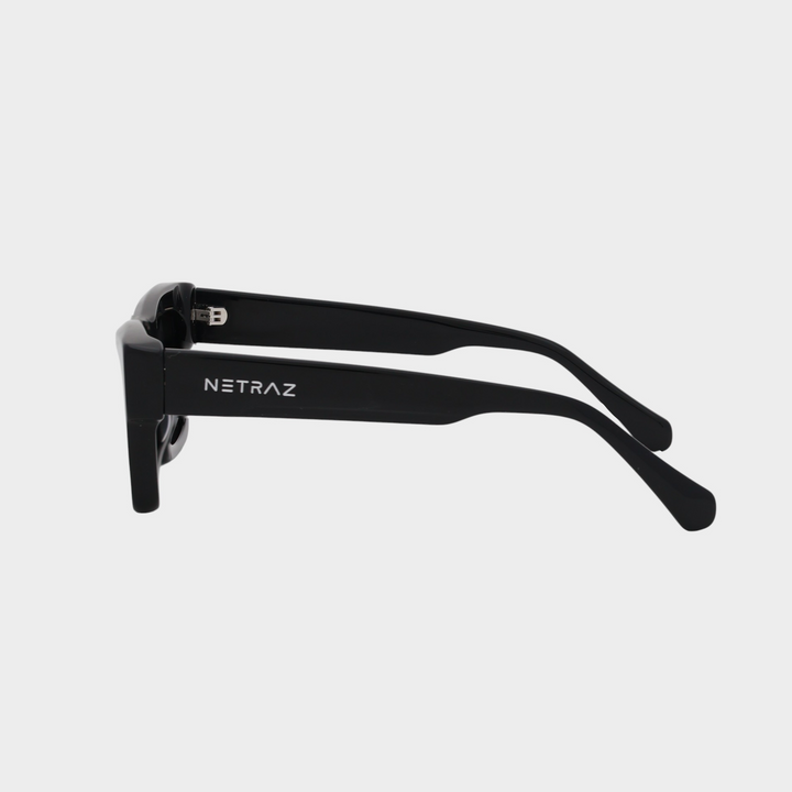 NETRAZ NZ3384 Italian Acetate Frame Square Sunglasses With Black Frame And Black Lens Left View