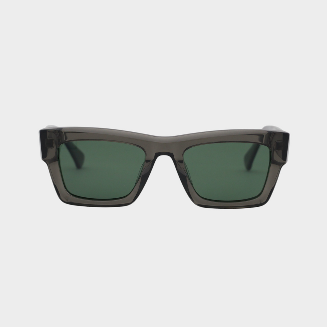 NETRAZ NZ3384 Italian Acetate Frame Square Sunglasses With Grey Frame And Green Lens Front View