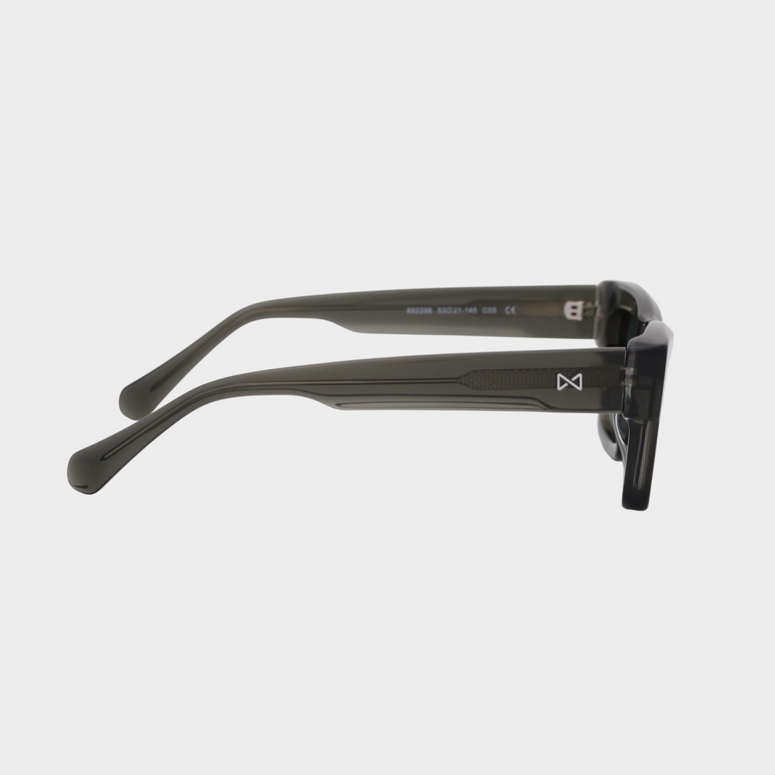NETRAZ NZ3384 Italian Acetate Frame Square Sunglasses With Grey Frame And Green Lens Right View