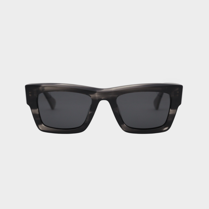 NETRAZ NZ3384 Italian Acetate Frame Square Sunglasses With Grey Stripe Frame And Black Lens Front View