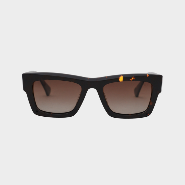 NETRAZ NZ3384 Italian Acetate Frame Square Sunglasses With Tortoiseshell Frame And Brown Lens Front View