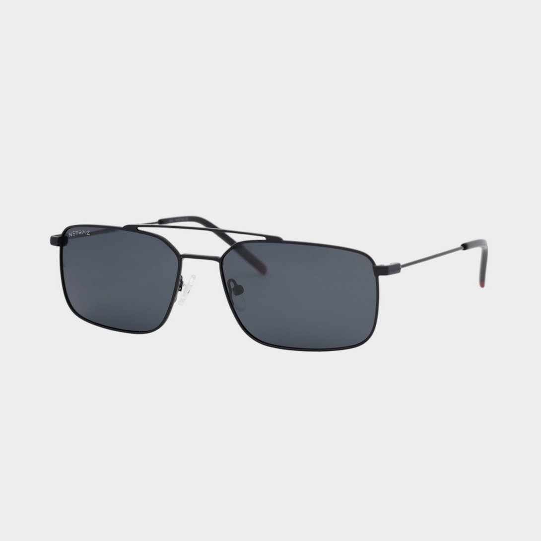 NETRAZ NZ3518 Black Rectangle Sunglasses With Black Frame And Black Lens Angle View