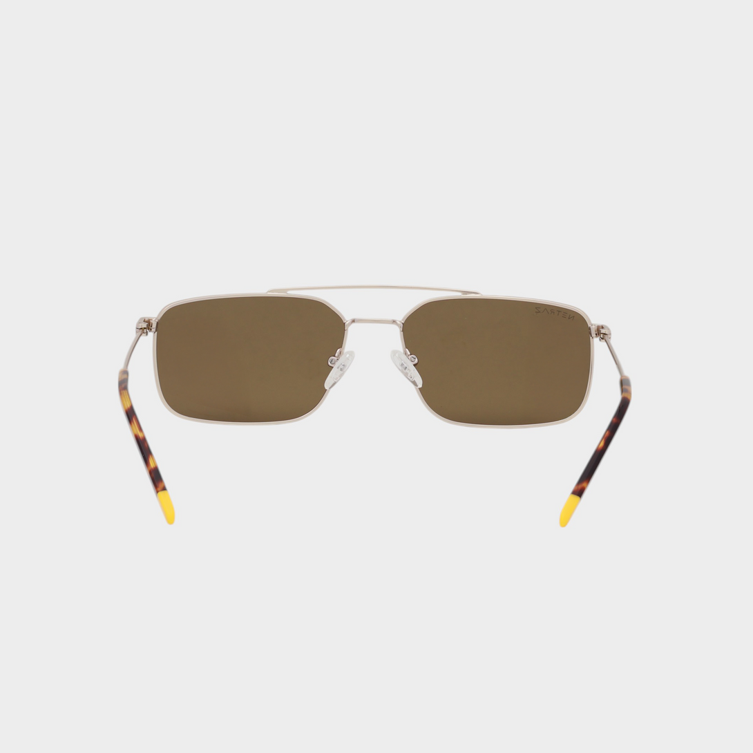 NETRAZ NZ3518 Black Rectangle Sunglasses With Gold Frame And Brown Lens Back View