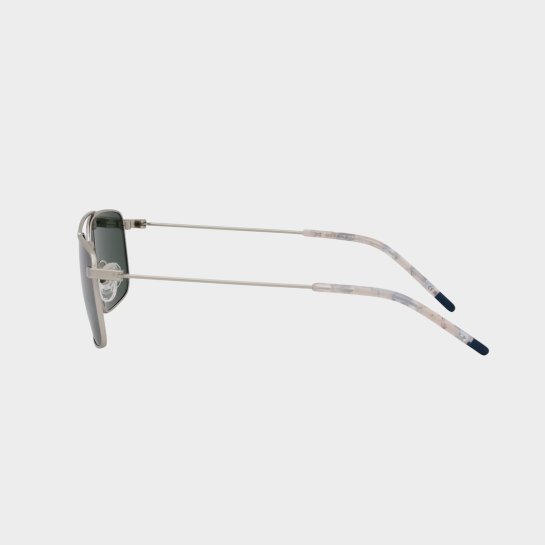 NETRAZ NZ3518 Green Rectangle Sunglasses With Silver Frame And Green Lens Side View