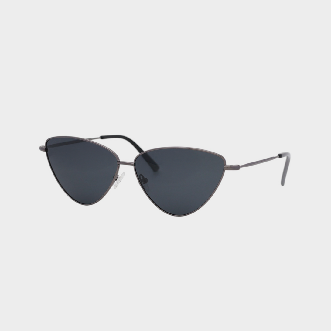 NETRAZ NZ4093 Black Triangle Cat Eye Sunglasses With Grey Frame And Black Lens Angle View