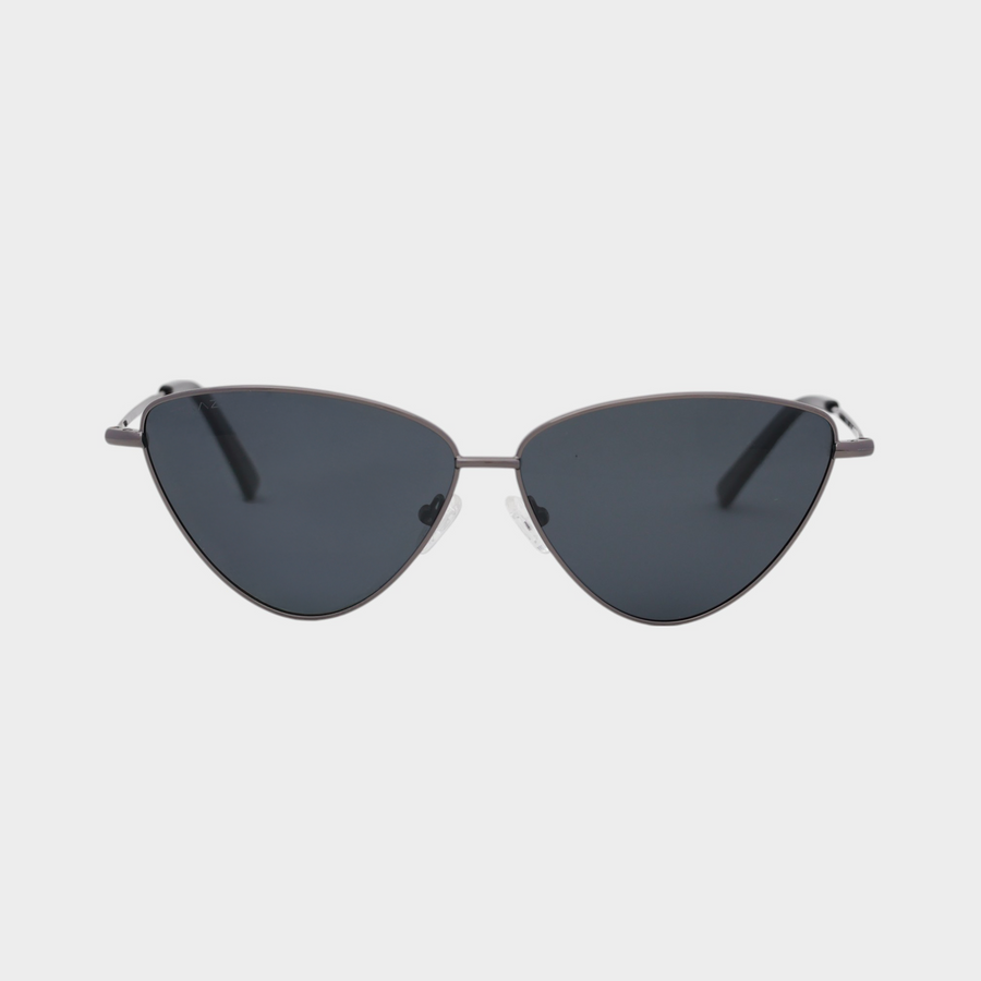 NETRAZ NZ4093 Black Triangle Cat Eye Sunglasses With Grey Frame And Black Lens Front View