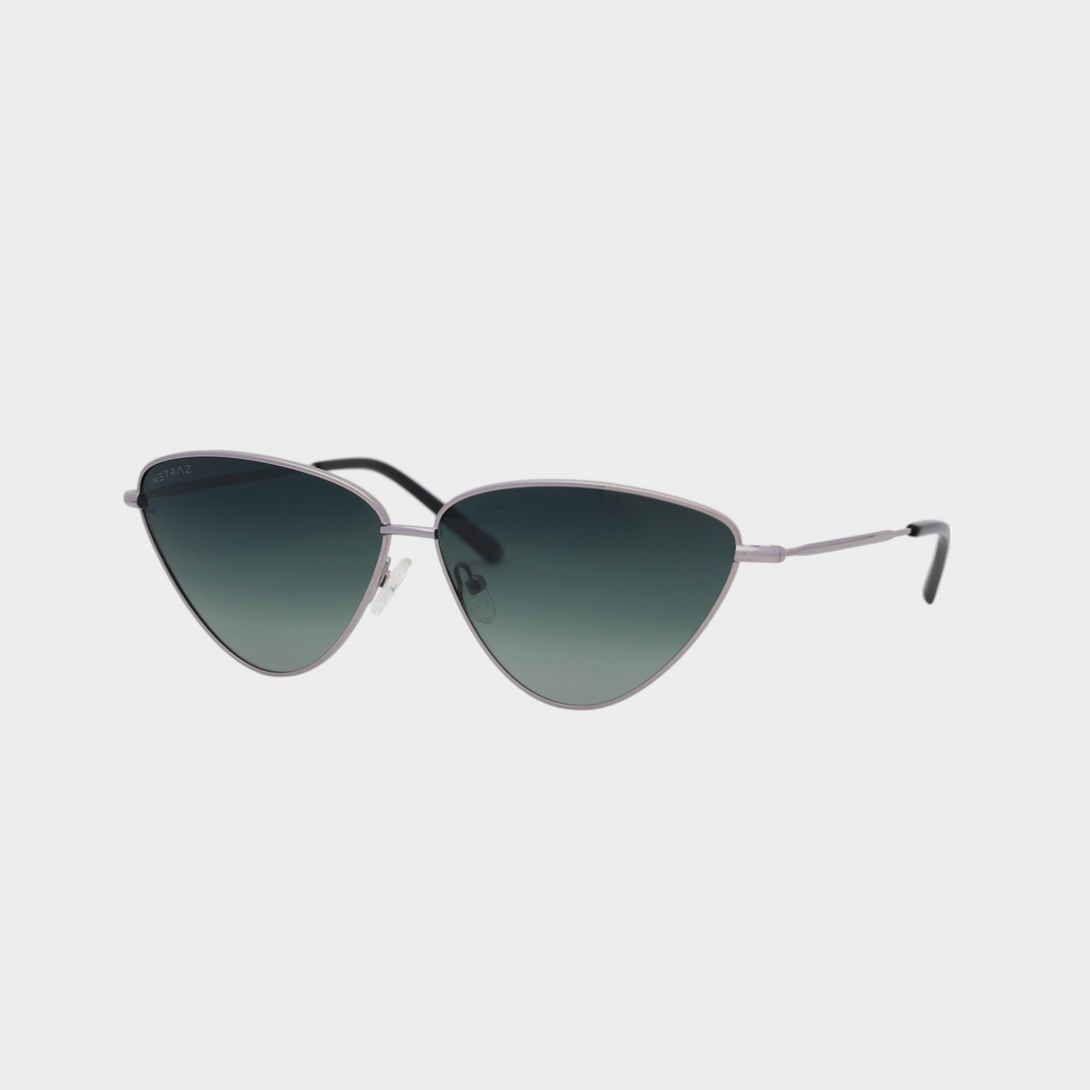 NETRAZ NZ4093 Ocean Triangle Cat Eye Sunglasses With Silver Frame And Ocean Blue Lens Angle View