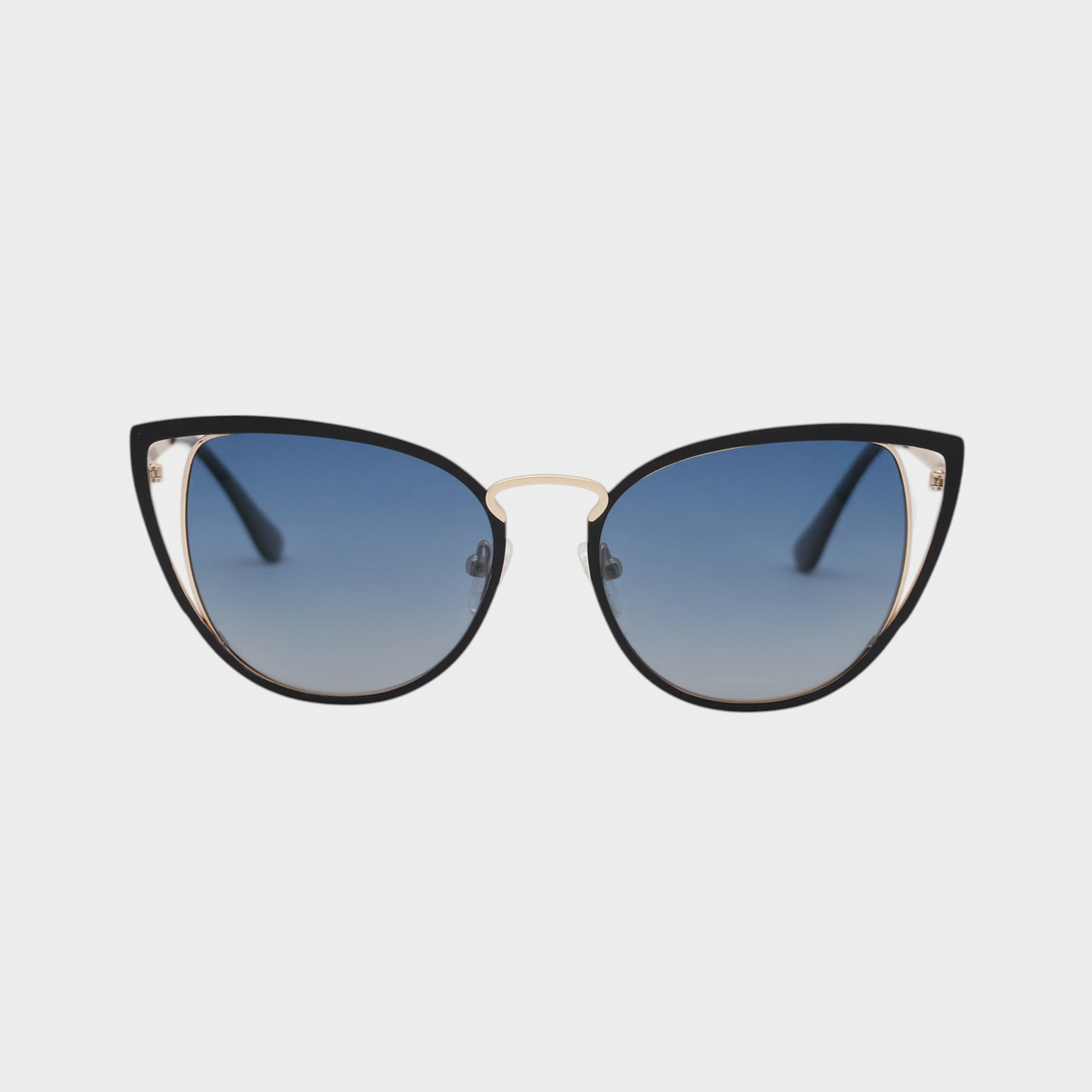 NETRAZ NZ4186 Blue Cat Eye Sunglasses With Gold and Black Frame And Blue Lens Front View