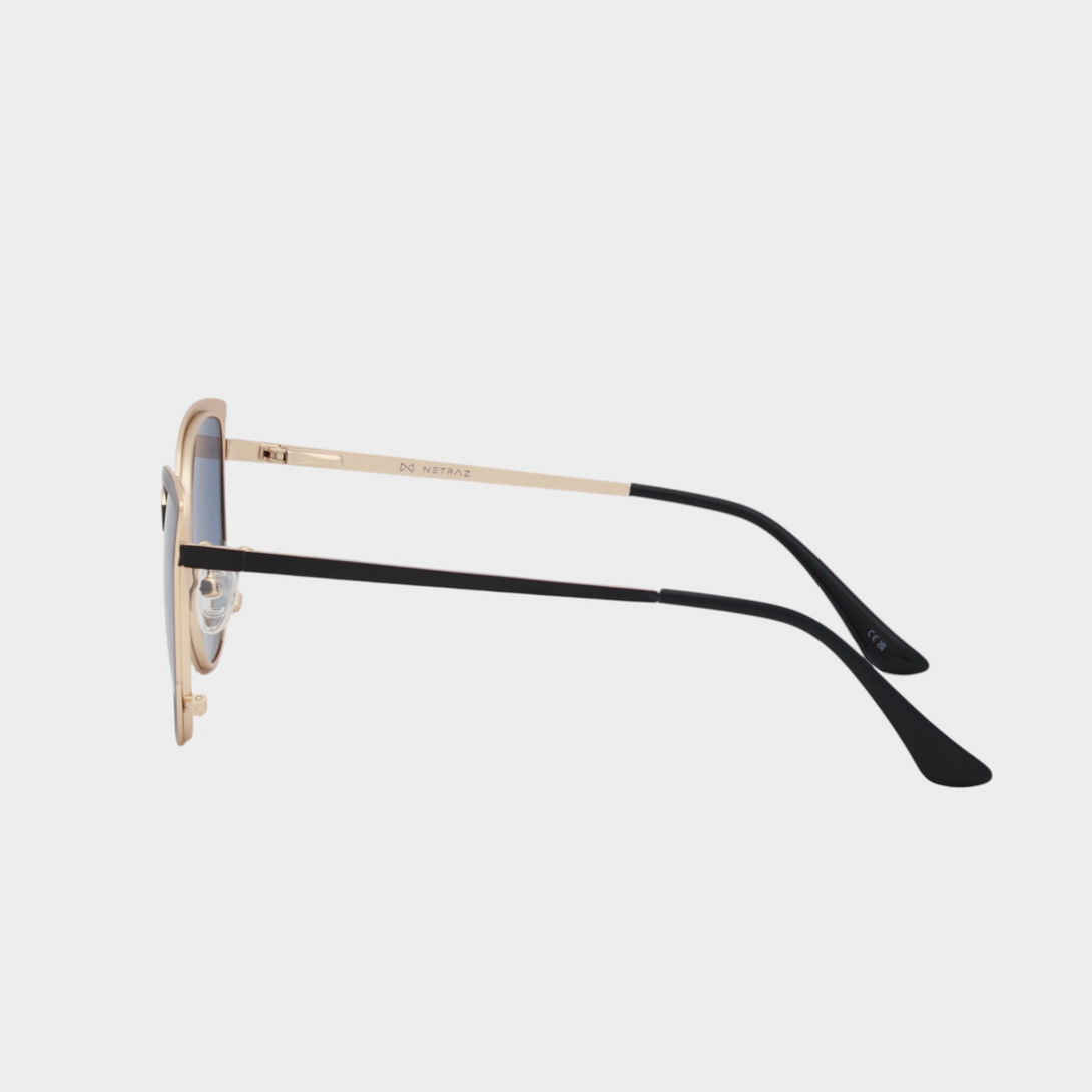 NETRAZ NZ4186 Blue Cat Eye Sunglasses With Gold and Black Frame And Blue Lens Side View