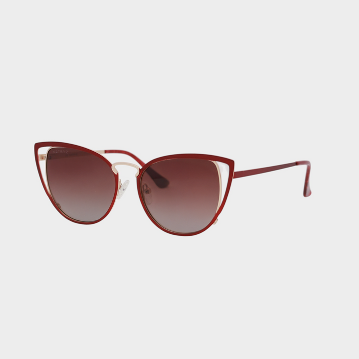 NETRAZ NZ4186 Red Cat Eye Sunglasses With Gold and Red Frame And Red Lens Angle View