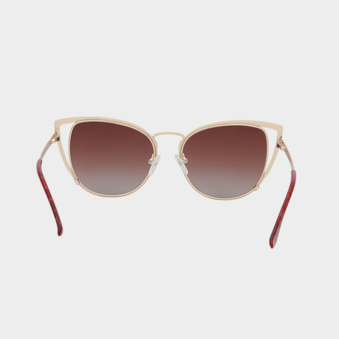 NETRAZ NZ4186 Red Cat Eye Sunglasses With Gold and Red Frame And Red Lens Back View
