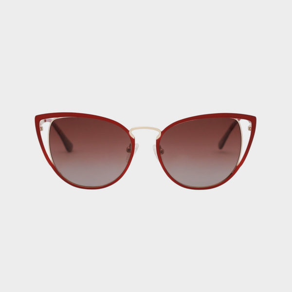 NETRAZ NZ4186 Red Cat Eye Sunglasses With Gold and Red Frame And Red Lens Front View