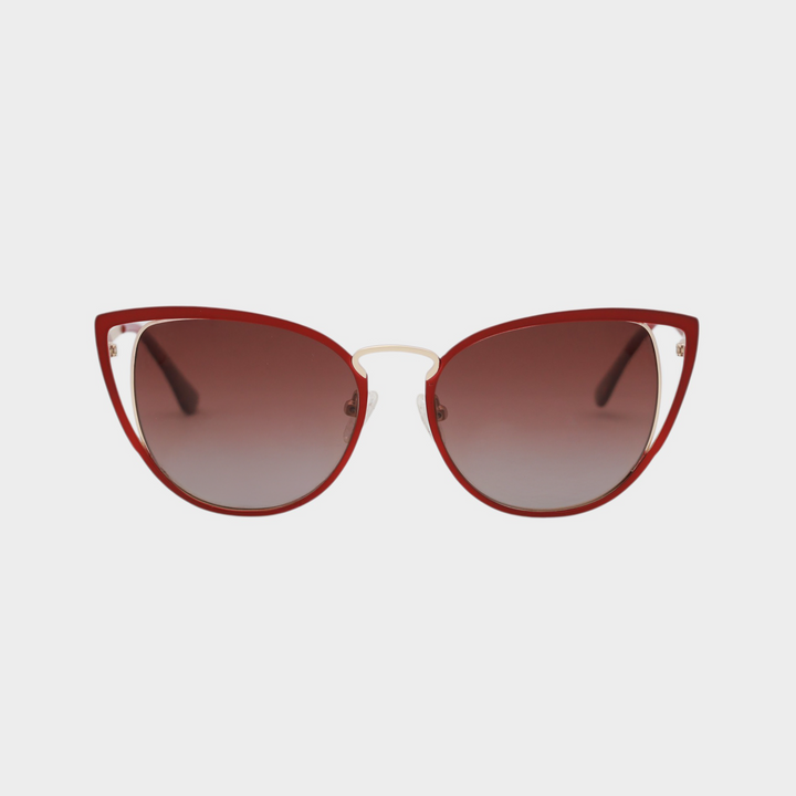 NETRAZ NZ4186 Red Cat Eye Sunglasses With Gold and Red Frame And Red Lens Front View