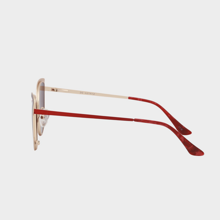 NETRAZ NZ4186 Red Cat Eye Sunglasses With Gold and Red Frame And Red Lens Side View