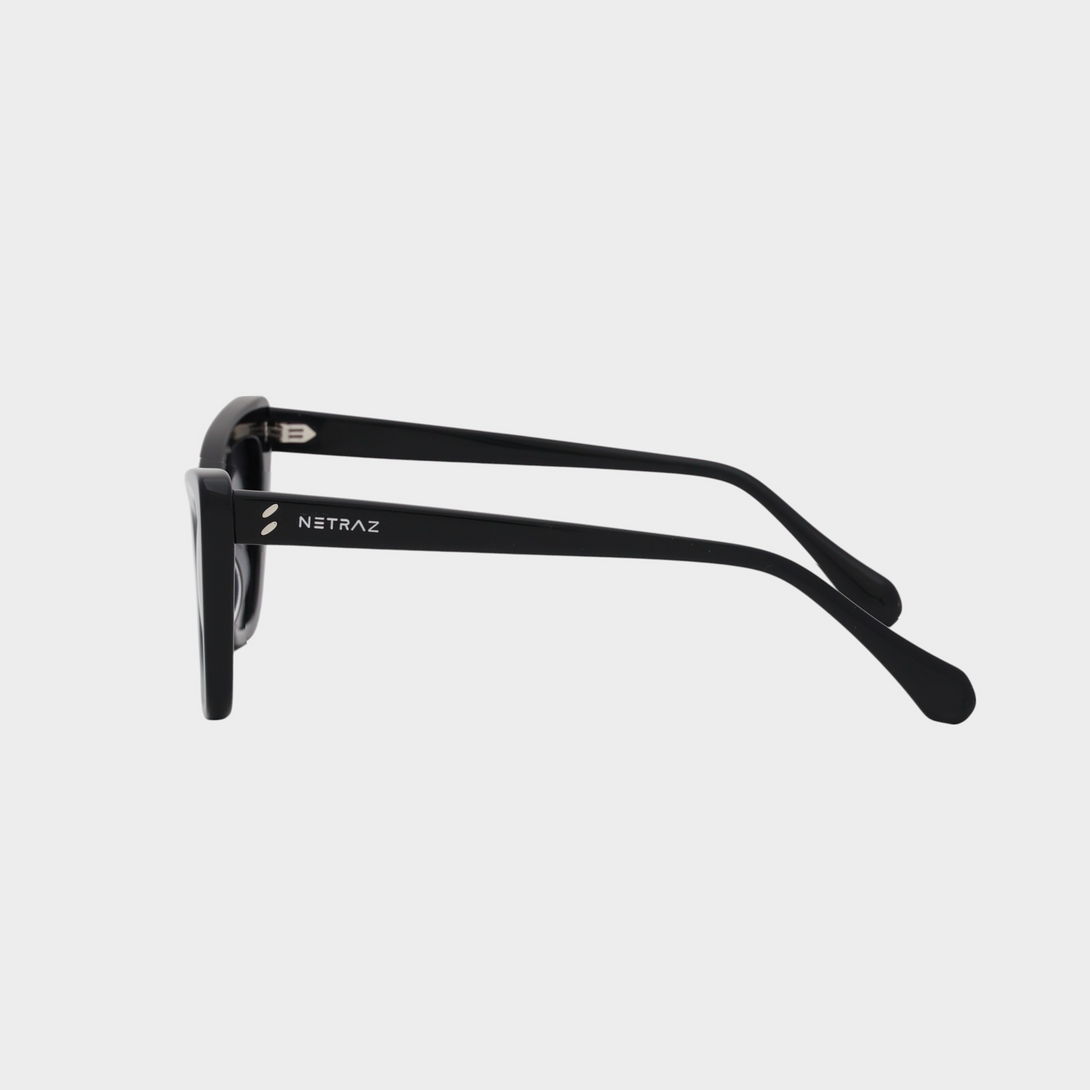 NETRAZ NZ4228 Black Cat Eye Sunglasses With Black Frame And Black Gradient Lens Left View